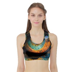 Eye Bird Feathers Vibrant Sports Bra With Border by Hannah976