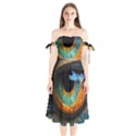 Eye Bird Feathers Vibrant Shoulder Tie Bardot Midi Dress View1