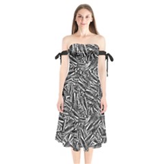 Monochrome Mirage Shoulder Tie Bardot Midi Dress by dflcprintsclothing