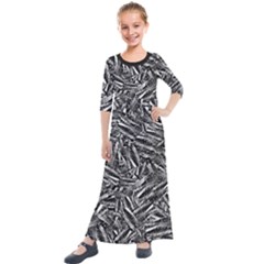 Monochrome Mirage Kids  Quarter Sleeve Maxi Dress by dflcprintsclothing