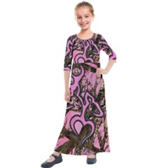 Pink Browning Deer Glitter Camo Kids  Quarter Sleeve Maxi Dress by Maspions