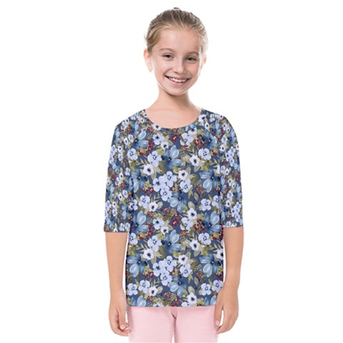 Blue Flowers 2 Kids  Quarter Sleeve Raglan T-shirt by DinkovaArt