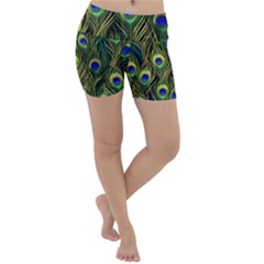 Peacock Pattern Lightweight Velour Yoga Shorts by Maspions