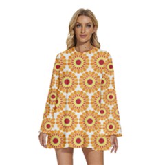 Pattern Shape Design Art Drawing Round Neck Long Sleeve Bohemian Style Chiffon Mini Dress by Maspions