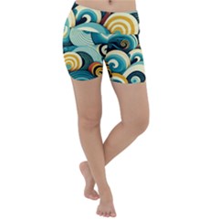 Wave Waves Ocean Sea Abstract Whimsical Lightweight Velour Yoga Shorts by Maspions