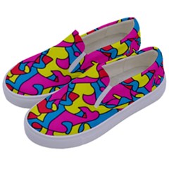 Colorful-graffiti-pattern-blue-background Kids  Canvas Slip Ons by designsbymallika