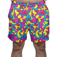 Colorful-graffiti-pattern-blue-background Men s Shorts by designsbymallika