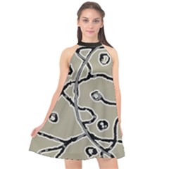 Sketchy Abstract Artistic Print Design Halter Neckline Chiffon Dress  by dflcprintsclothing