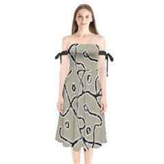 Sketchy Abstract Artistic Print Design Shoulder Tie Bardot Midi Dress by dflcprintsclothing