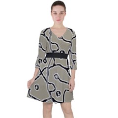 Sketchy Abstract Artistic Print Design Quarter Sleeve Ruffle Waist Dress by dflcprintsclothing