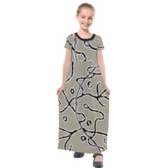 Sketchy Abstract Artistic Print Design Kids  Short Sleeve Maxi Dress by dflcprintsclothing