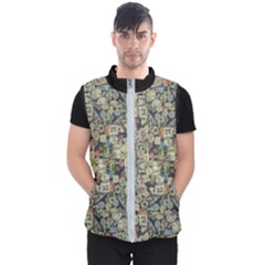 Sticker Collage Motif Pattern Black Backgrond Men s Puffer Vest by dflcprintsclothing