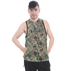 Sticker Collage Motif Pattern Black Backgrond Men s Sleeveless Hoodie by dflcprintsclothing