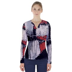 Abstract  V-neck Long Sleeve Top by Sobalvarro