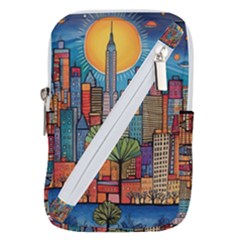 City New York Nyc Skyscraper Skyline Downtown Night Business Urban Travel Landmark Building Architec Belt Pouch Bag (large) by Posterlux