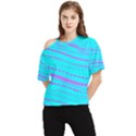 Wave Stripe Pattern Design Aqua One Shoulder Cut Out T-Shirt View1