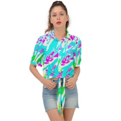 Animal Print Bright Abstract Tie Front Shirt  by Ndabl3x