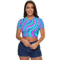 Swirls Pattern Design Bright Aqua Side Button Cropped T-shirt by Ndabl3x