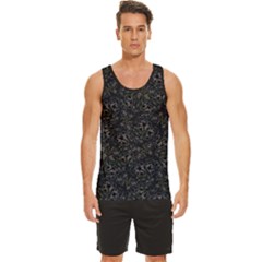 Midnight Blossom Elegance Black Backgrond Men s Wide Collar Tank Top by dflcprintsclothing