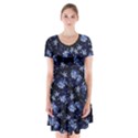 Stylized Floral Intricate Pattern Design Black Backgrond Short Sleeve V-neck Flare Dress View1