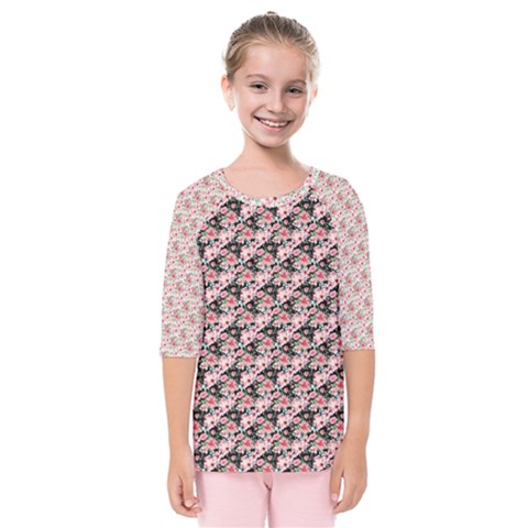 Pink Roses 02 Pink Roses 01 Kids  Quarter Sleeve Raglan T-shirt by DinkovaArt