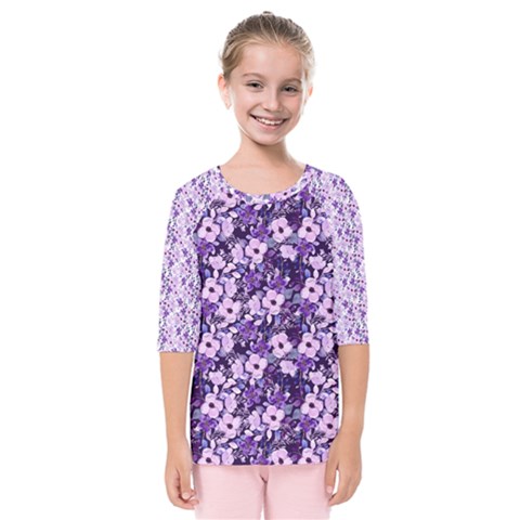 Purple Flowers 001 Purple Flowers 02 Kids  Quarter Sleeve Raglan T-shirt by DinkovaArt