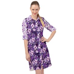 Purple Flowers 001 Purple Flowers 02 Long Sleeve Mini Shirt Dress by DinkovaArt