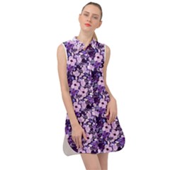 Purple Flowers 001 Purple Flowers 02 Sleeveless Shirt Dress by DinkovaArt