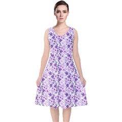 Purple Flowers 001 V-neck Midi Sleeveless Dress  by DinkovaArt