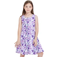 Purple Flowers 001 Kids  Skater Dress by DinkovaArt