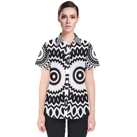 Circular Concentric Radial Symmetry Abstract Women s Short Sleeve Shirt by Proyonanggan