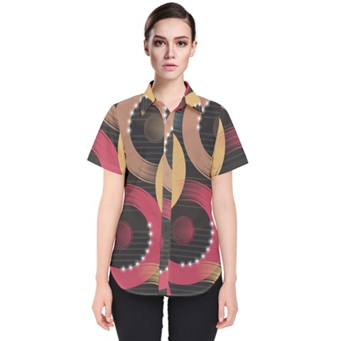 Circle Colorful Shine Line Pattern Geometric Women s Short Sleeve Shirt by Proyonanggan