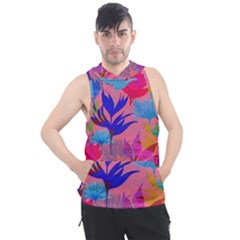 Pink And Blue Floral Men s Sleeveless Hoodie by Sparkle