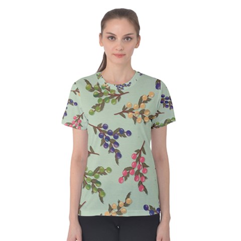 Berries Flowers Pattern Print Women s Cotton T-shirt by Maspions