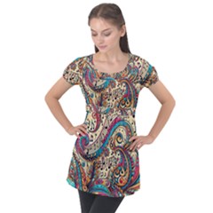 Paisley Print Musical Notes Puff Sleeve Tunic Top by RiverRootz