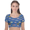 Sea Fish Blue Submarine Animals Patteen Velvet Short Sleeve Crop Top  View1