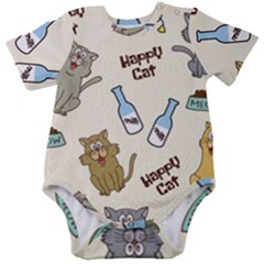 Happy Cats Pattern Background Baby Short Sleeve Bodysuit by Grandong