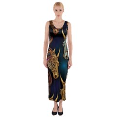 Pattern With Horses Fitted Maxi Dress by 2607694a