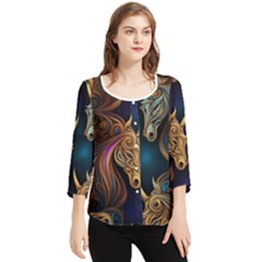 Pattern With Horses Chiffon Quarter Sleeve Blouse by 2607694a