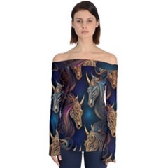 Pattern With Horses Off Shoulder Long Sleeve Top by 2607694a