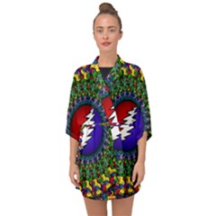 Grateful Dead Bear Pattern Half Sleeve Chiffon Kimono by Maspions