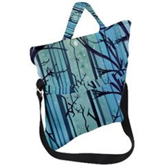 Nature Outdoors Night Trees Scene Forest Woods Light Moonlight Wilderness Stars Fold Over Handle Tote Bag by Grandong