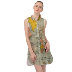 Vintage World Map Sleeveless Shirt Dress by Ket1n9