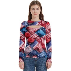 Us Presidential Election Colorful Vibrant Pattern Design  Women s Cut Out Long Sleeve T-shirt by dflcprintsclothing