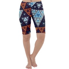 Fractal Triangle Geometric Abstract Pattern Cropped Leggings  by Cemarart