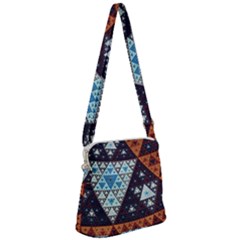 Fractal Triangle Geometric Abstract Pattern Zipper Messenger Bag by Cemarart