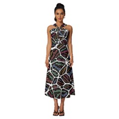 Mental Human Experience Mindset Sleeveless Cross Front Cocktail Midi Chiffon Dress by Paksenen