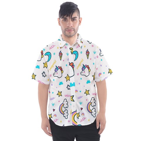 Unicorns Rainbows Seamless Pattern Men s Short Sleeve Shirt by Bedest