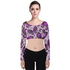 Butterflies Butterfly Insect Nature Velvet Long Sleeve Crop Top by Proyonanggan