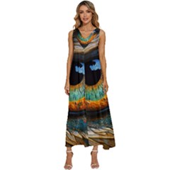 Eye Bird Feathers Vibrant V-neck Sleeveless Loose Fit Overalls by Hannah976